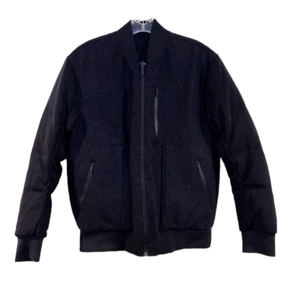Lululemon Black Wool Blend Duck Down Full Zip Athleisure Bomber Puffer Coat 4